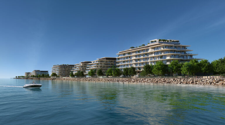 Render of the apartment buildings, Bashayer, Hudayriyat Island (Modon image)