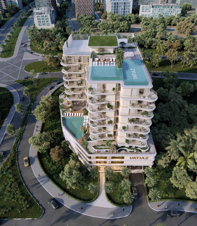 Aerial view with rooftop pool, Beach Walk 4 by Imtiaz, Dubai Islands (Imtiaz Developments image)
