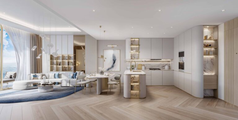 One-bedroom kitchen and living area, Beach Walk 4 by Imtiaz, Dubai Islands (Imtiaz Developments image)