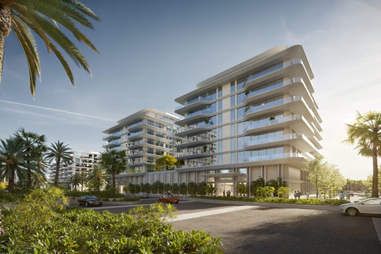Street side of the apartment buildings, Blue Beach Residence, Ajmal Makan City, Sharjah (Ajmal Makan image)