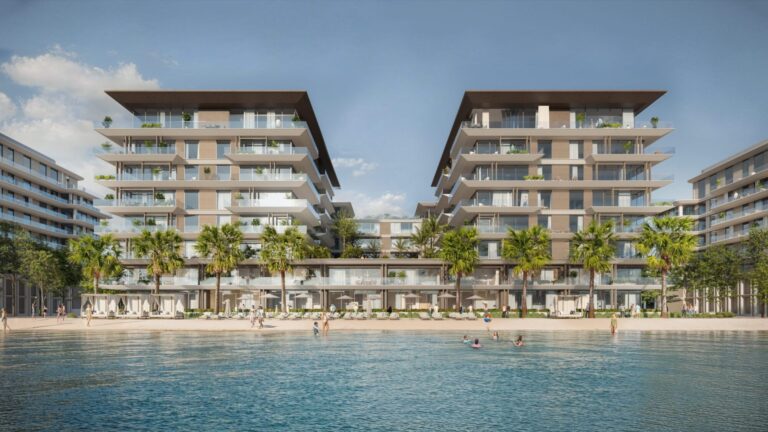 Buildings seen from the water, Blue Beach Residence, Ajmal Makan City, Sharjah (Ajmal Makan image)