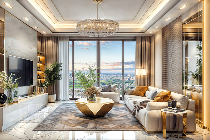 One-bedroom living room interior, Diamondz, Jumeirah Lake Towers (Danube Properties image)