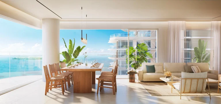 Dining and living area with a sea-view terrace, Fahid Beach Residences, Fahid Island, Abu Dhabi (Aldar image)