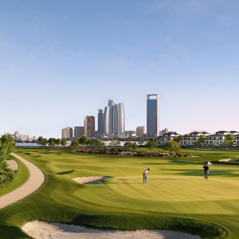 Exterior render of homes by the golf course, Hudayriyat Golf Estates, Hudayriyat Island (Modon image)