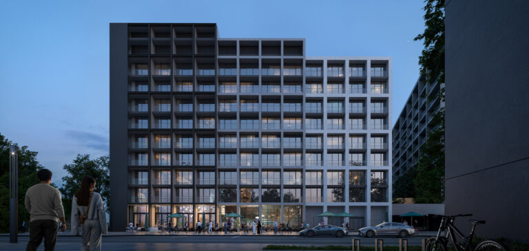 Building exterior from the street, Jenna, Aljada, Sharjah (Arada image)