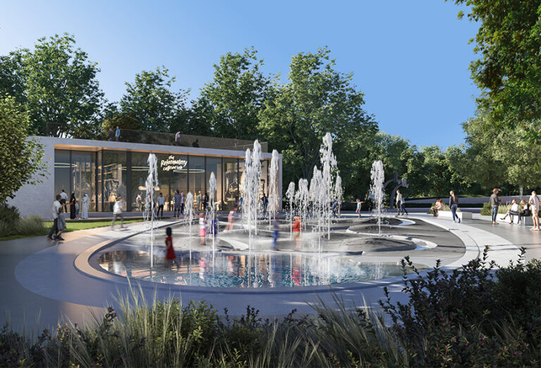 Community plaza with fountains, Masaar 2, Al Ruwaidat, Sharjah (Arada image)