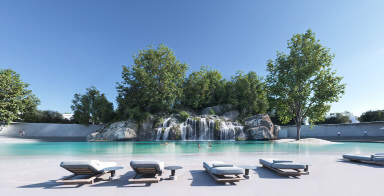 Lagoon pool with waterfall and sun loungers, Masaar 3, Al Ruwaidat, Sharjah (Arada image)