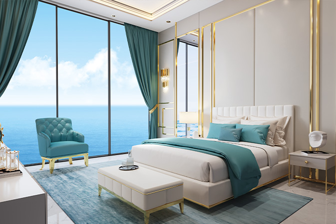 Bedroom interior, Oceanz, Dubai Maritime City (Danube Properties image)