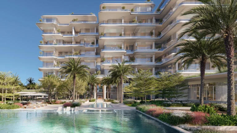 Developer rendering of the residents' beach club, Orla, Dorchester Collection, Palm Jumeirah (Omniyat image)