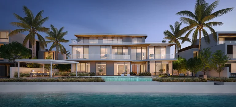 Coral Collection villa exterior from the beach, Palm Jebel Ali Frond A villas, Palm Jebel Ali (Nakheel image)
