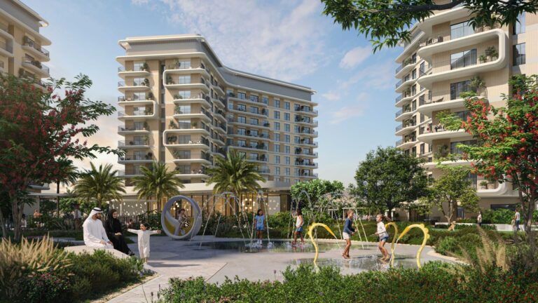 Splash pad in a courtyard, Yas Park Place, Yas Island, Abu Dhabi (Aldar image)