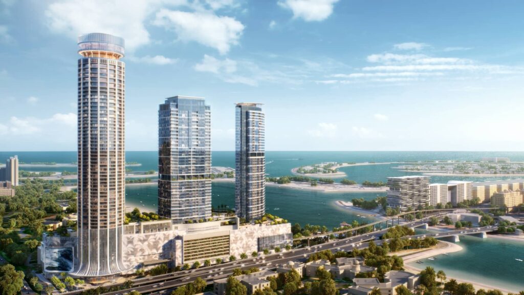 Palm Beach Towers seen from outside, Palm Beach Towers podium villas, Palm Jumeirah (Nakheel image)