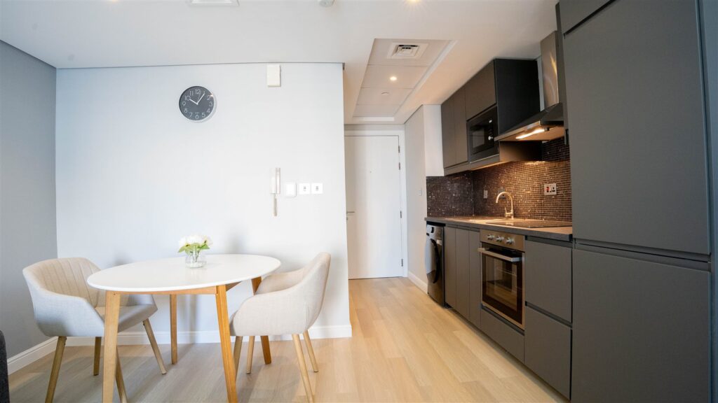 Dining and kitchen after the renovation, Lake Terrace, JLT