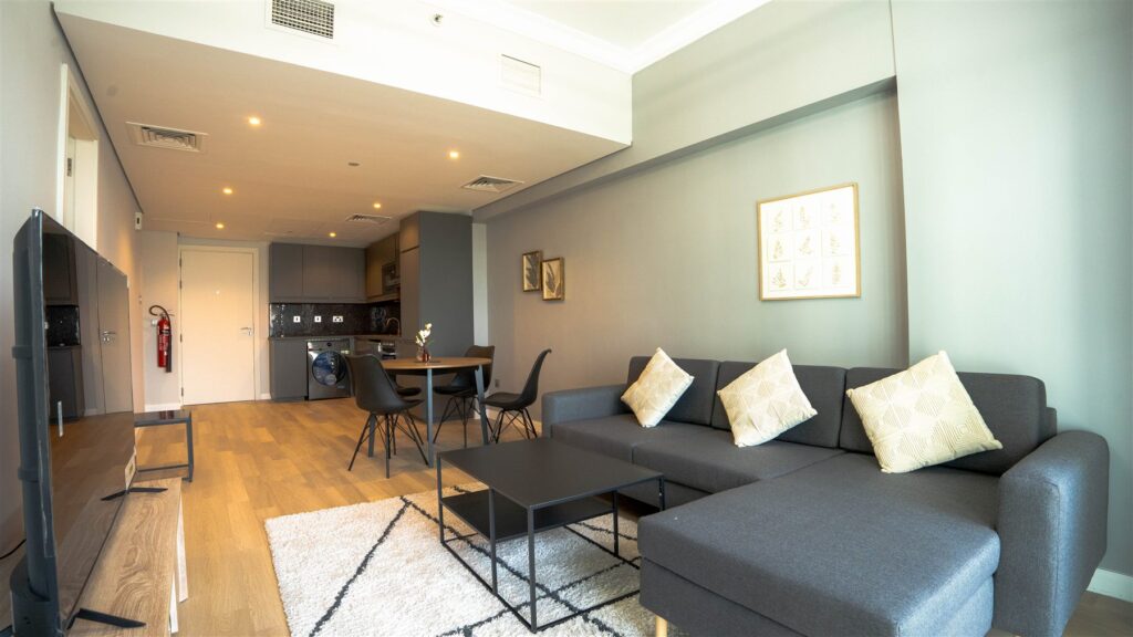Living room after the renovation, Lake View Tower, JLT