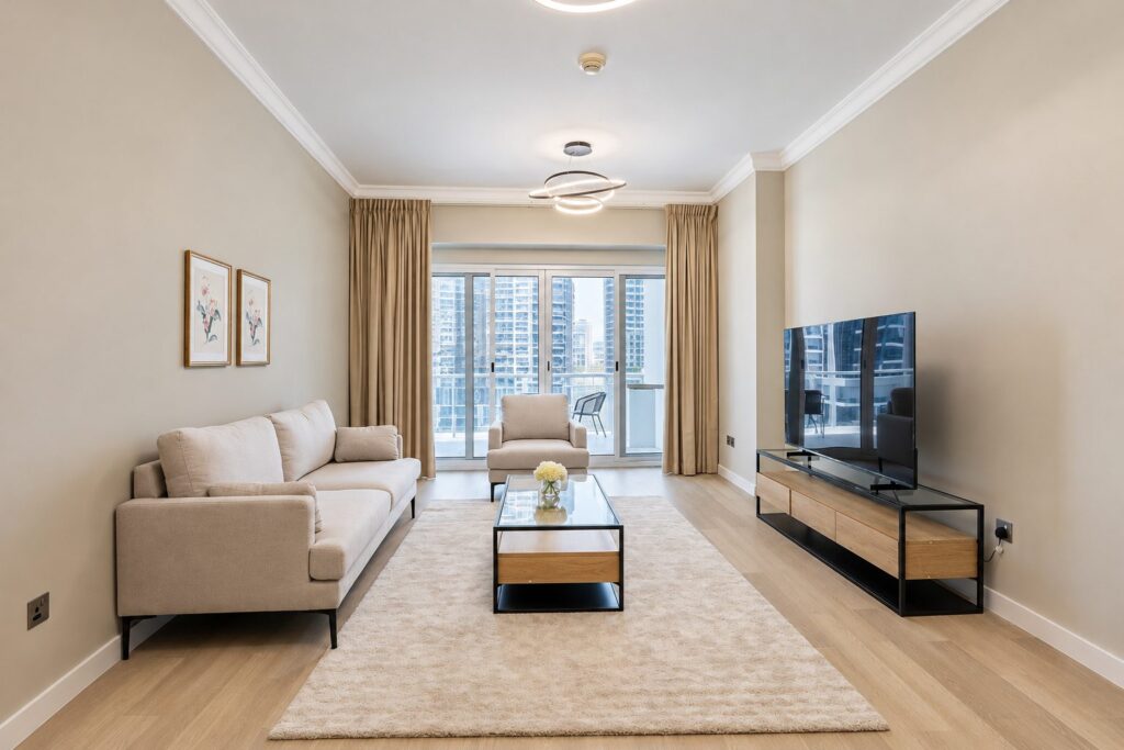 Lounge after the renovation, Lake View Tower, JLT