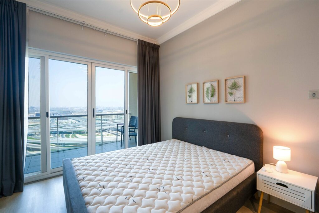 Bed area after the renovation, Lake View Tower, JLT