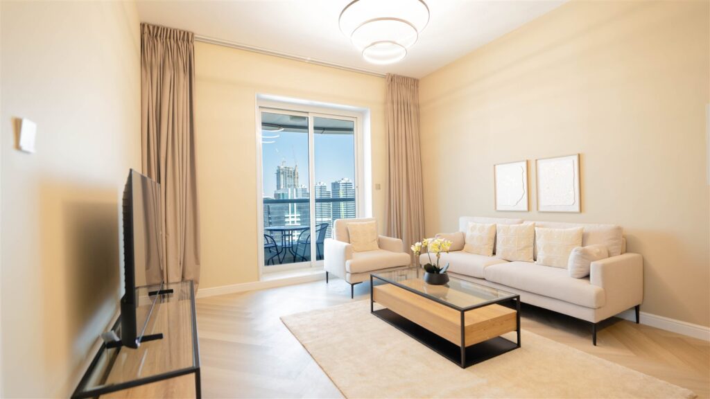 Living room after the renovation, Preatoni Tower, JLT